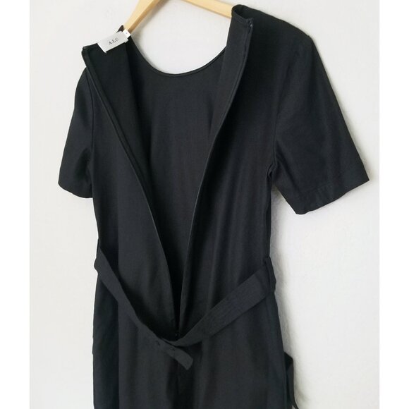 A.L.C. Linen Blend Twist Belted Mini Shift Dress 8 Short Sleeve Black Pocket LBD - Picture 12 of 15
